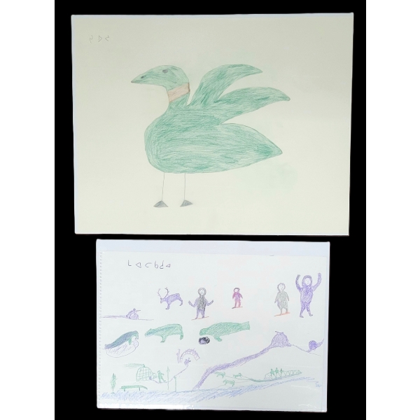 LOT OF 2 - BIRD & NORTHERN LANDSCAPE - SIGNED - COLOURED PENCIL ON PAPER