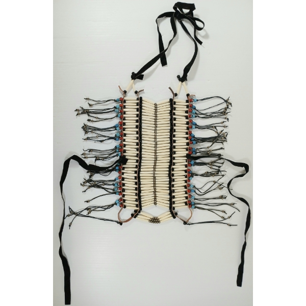INDIGENOUS BREASTPLATE - BEADS, BUFFALO BONE HAIRPIPE BEADS & LEATHER