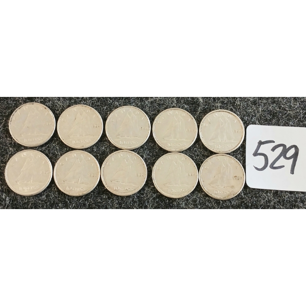 LOT OF 10 - 1960 CDN 10 CENT COINS