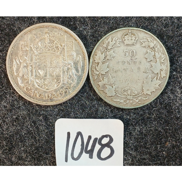LOT OF 2 - 1918 & 1958 CDN 50 CENT SILVER COINS