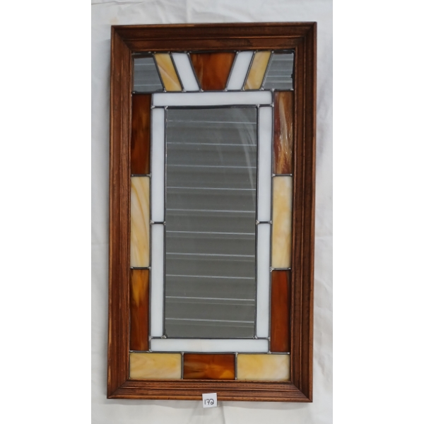 FRAMED MULTI-TONED STAINED GLASS MIRROR