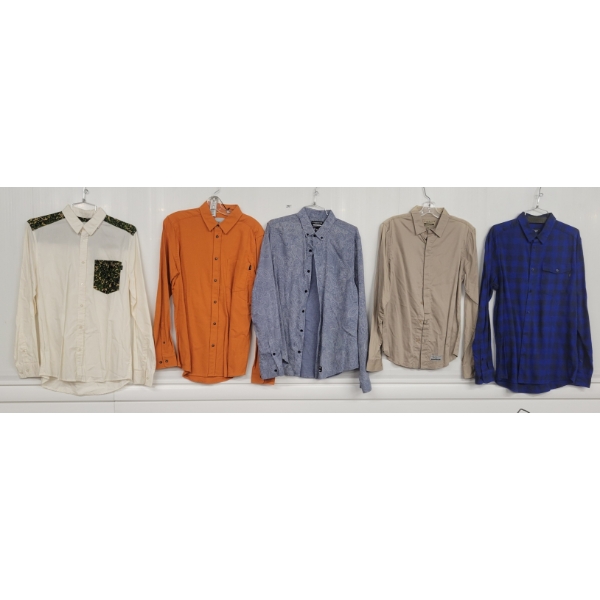 LOT OF 5 - CLASSIFIED & WESC MEN'S MEDIUM BUTTON-UP LONG SLEEVE SHIRTS
