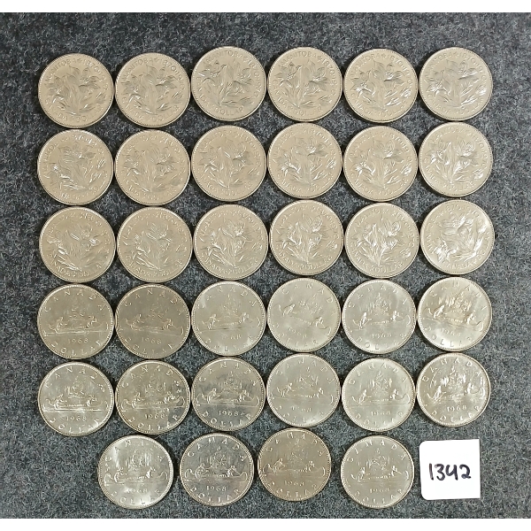 LOT OF 42 - 1968 & 1970 CDN DOLLAR COINS - MANITOBA & VOYAGEUR 
