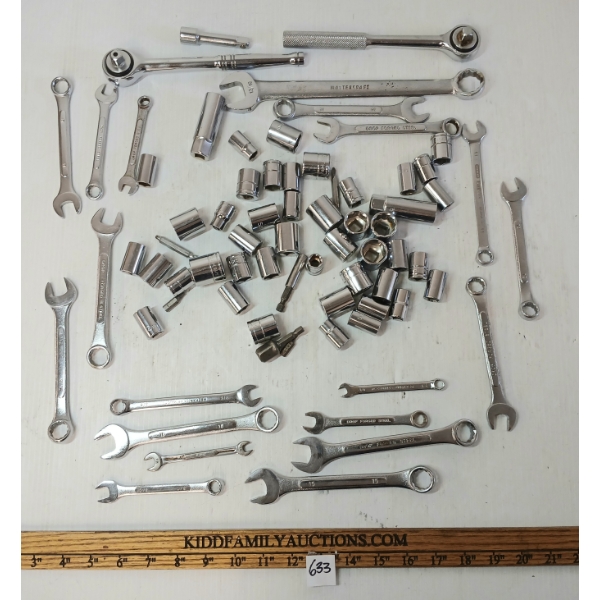 JOB LOT - COMBINATION WRENCHES, RATCHETS, SOCKETS, DRILL BITS, ETC