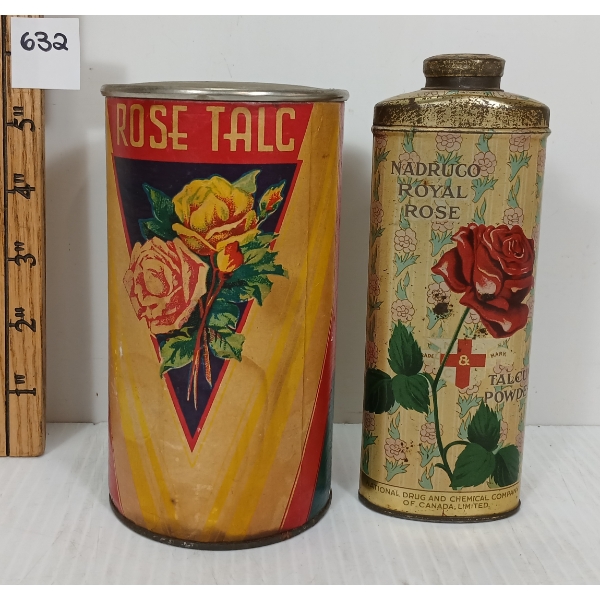 LOT OF 2 - ROSE & NADRUCO ROYAL ROSE TALCUM POWDER - 9 OZ