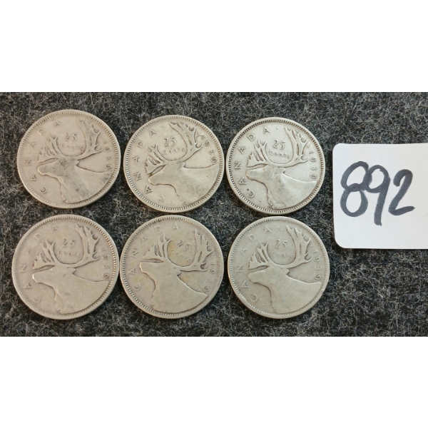 LOT OF 6 - 1939 CDN 25 CENT COINS