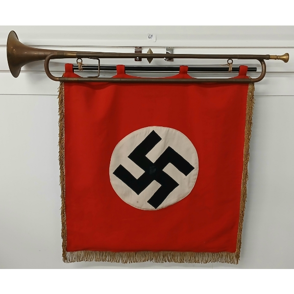 WWII GERMAN TRUMPET W/ LORIENT-FRANCE U-BOAT FLAG