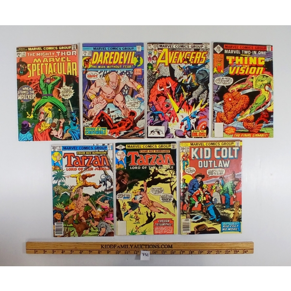 LOT OF 7 - MISC. COMIC BOOKS - INCL DAREDEVIL, TARZAN, ETC. 