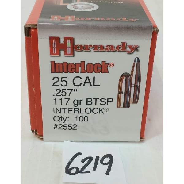BULLETS: 100X HORNADY INTERLOCK .25CAL - 117GR - BTSP