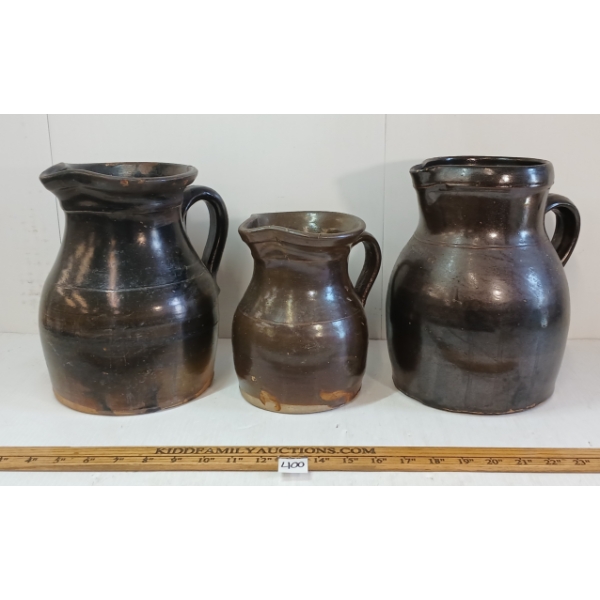 LOT OF 3 - STONEWARE SALT GLAZE PITCHERS - ONE MARKED TORONTO