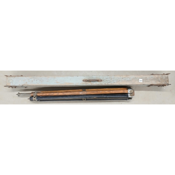 LOT OF 2 - VINTAGE FOLDING SURVEYING LEVELING ROD & TYPE G ADJUSTABLE TRIPOD