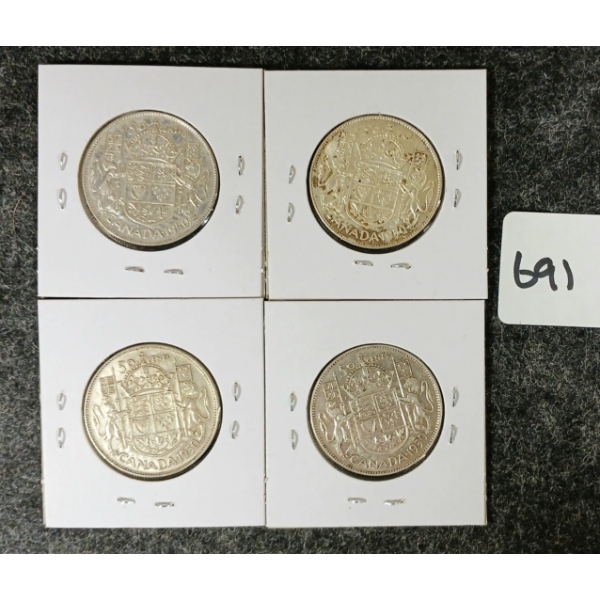 LOT OF 4 - 1950 CDN SILVER 50 CENT COINS