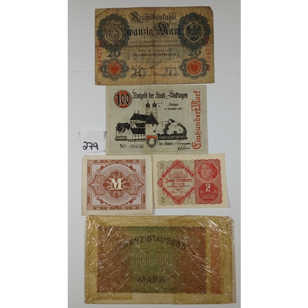 LOT OF 5 - GERMAN BANKNOTES - INCL MARKS