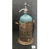 Image 2 : LOT OF 2 - HOME BEVERAGE DISTRIBUTOR - AZURE ACID-ETCHED - SELTZER BOTTLE & BRASS HOLDER