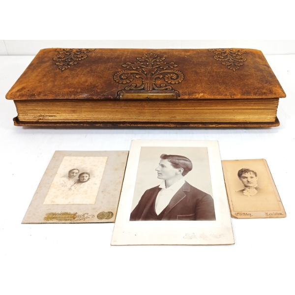 VICTORIAN LEATHERBOUND PHOTO ALBUM W/ CONTENTS