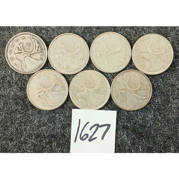 LOT OF 7 - 1968 CDN 25 CENT SILVER COINS