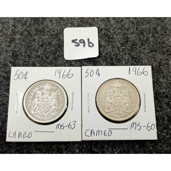 LOT OF 2 - 1966 CDN SILVER 50 CENT COINS 