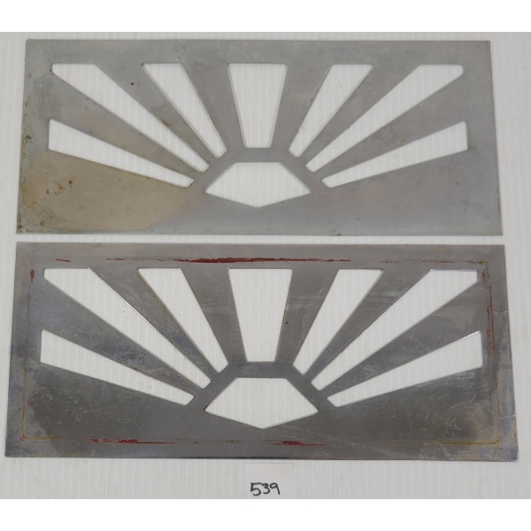 PAIR OF STYLIZIED TRIM PLATES - GAS PUMP PARTS(?)
