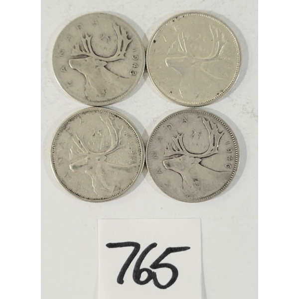 LOT OF 4 - 1943 CDN 25 CENT SILVER COINS