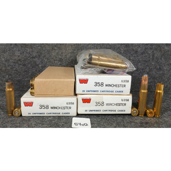 AMMO / BRASS: 11X WINCHESTER WESTERN .358 WIN - 200GR - RN LIVE - 60X BRASS 