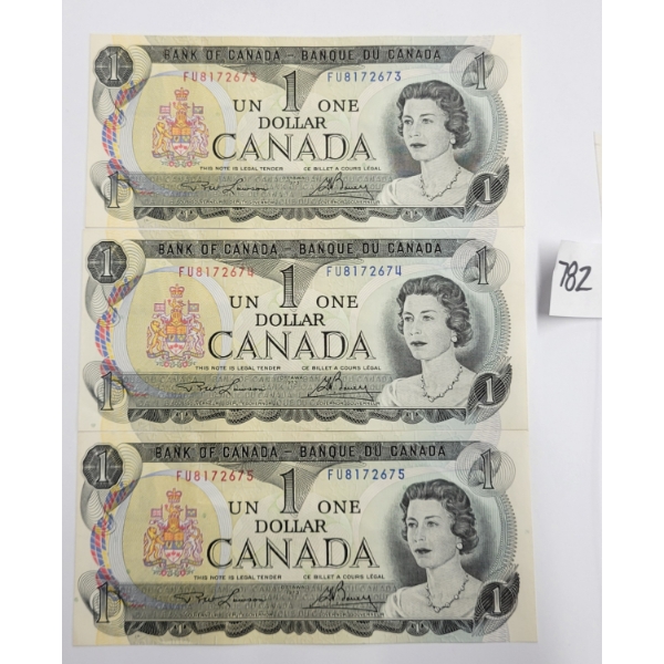 LOT OF 3 - 1973 CDN $1 BANKNOTES - SEQUENTIAL