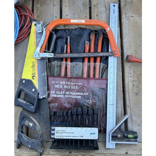 JOB LOT - CHISELS, HEX KEYS, SQ, SAWS