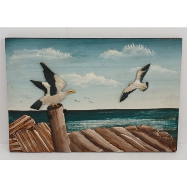 HAND PAINTED BEACH SCENE BY H. NADEAU - ACRYLIC ON BOARD