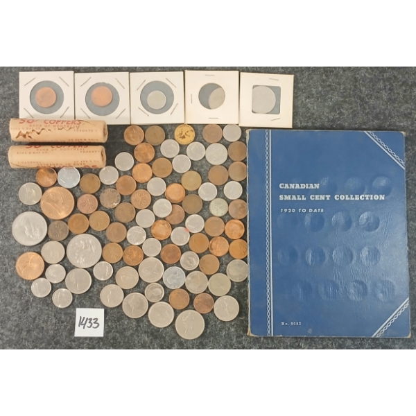 JOB LOT - CDN COINS - INCL SMALL CENTS BOOKLET, PROVINCIAL COINS, DIMES, ETC