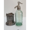 Image 3 : SODA NOVELLI - ABSYNTHE GREEN ACID-ETCH - SELTZER BOTTLE W/ PEWTER HOLDER