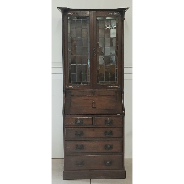 BRITISH ARTS & CRAFTS SECRETARY'S BOOKCASE W/ KEY