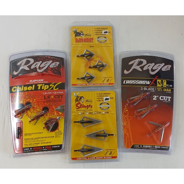 LOT OF 4 - RAGE, MAGNUS BLACK HORNET & STINGER BROADHEADS - NIB