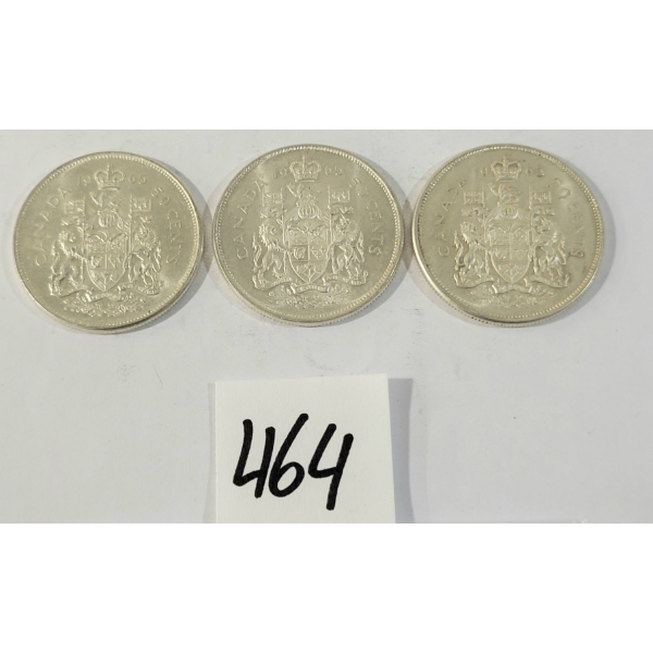 LOT OF 3 - 1965 CDN 50 CENT SILVER COINS