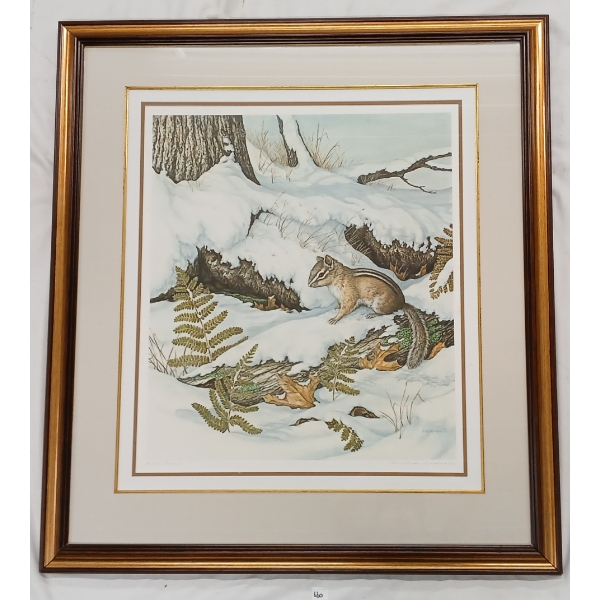  THE CHIPMUNK  BY CHRISTINE MARSHALL (PRS CDN ARTIST) - FRAMED PRINT