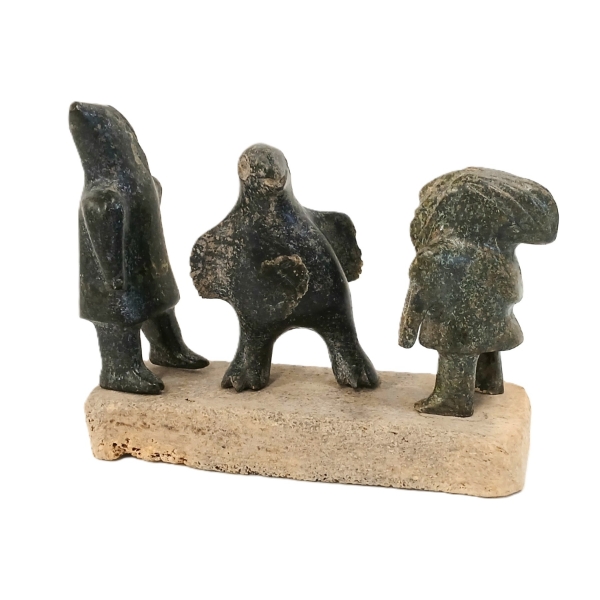 THREE SPIRIT FIGURES W/ BASE BY UNKNOWN ARTIST - STONE & BONE