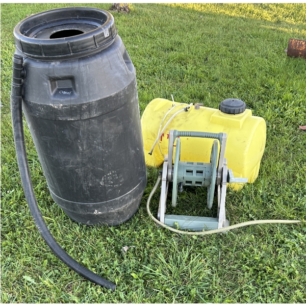 JOB LOT - RAIN-BARREL, HOSE REEL, WATER TANK (POLY)