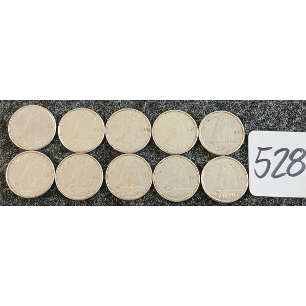 LOT OF 10 - 1960 CDN 10 CENT COINS