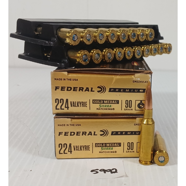 AMMO: 40X FEDERAL .224 VALKYRIE - 90GR - GOLD MEDAL SIERRA MATCHKING