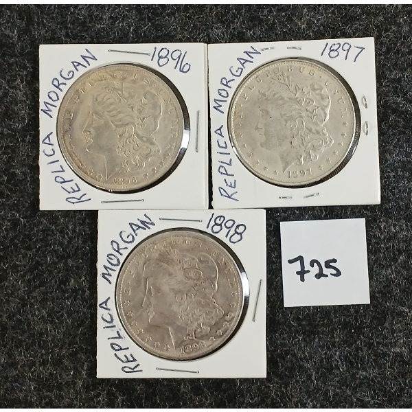 LOT OF 3 - 1896, 1897 & 1898 U.S. MORGAN REPLICA SILVER DOLLARS