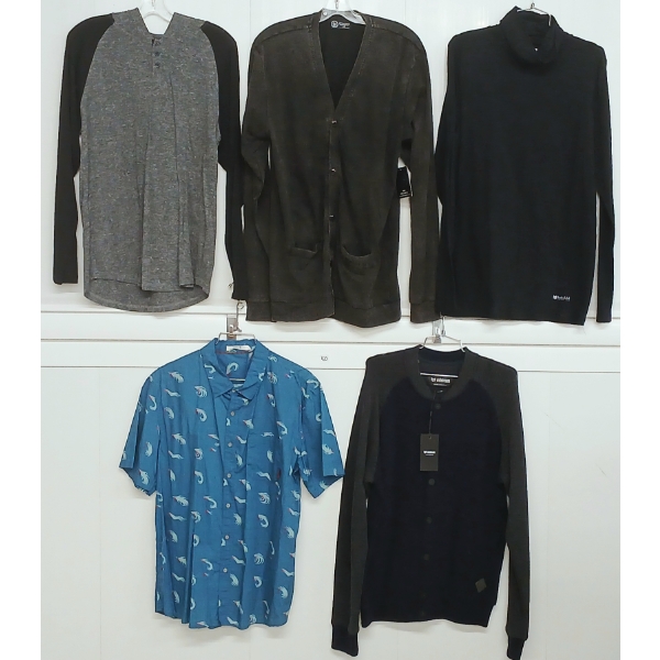 LOT OF 5 - MEN'S SHIRTS & SWEATERS - MFG MINIMUM, ALL-DAY APPAREL, LIFETIME, ETC