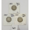 LOT OF 3 - CDN 25 CENT SILVER COINS - INCL 1903, 1905 & 1910