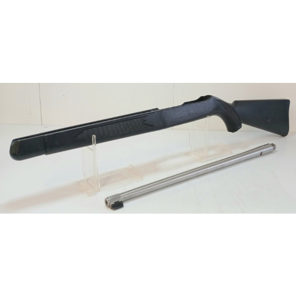 LOT OF 5 - RUGER 1022 TAKE-OFF BLACK SYNTHETIC STOCK, RIFLED SS BARREL, BARREL BAND, ETC - PAL REQ.