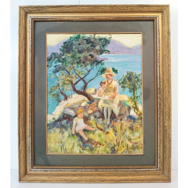 PARK SCENE BY FARAGER ROUSSO - FRAMED OIL ON BOARD