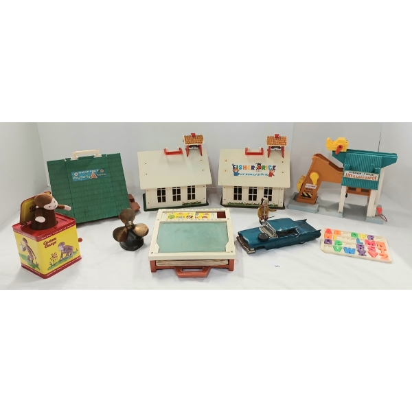 LOT OF 9 - FISHER-PRICE PLAY FAMILY SCHOOLS, CADILLAC FRICTION CAR, ETC