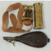 Image 1 : LOT OF 3 - PETIT'S TYPE SCREW TOURNIQUET, ARTILLERY SHELL TRENCH ART & LEATHER POWDER FLASK