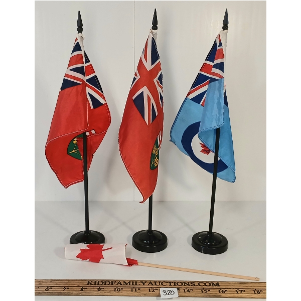 LOT OF 4 - CDN & ONTARIO DESK FLAGS