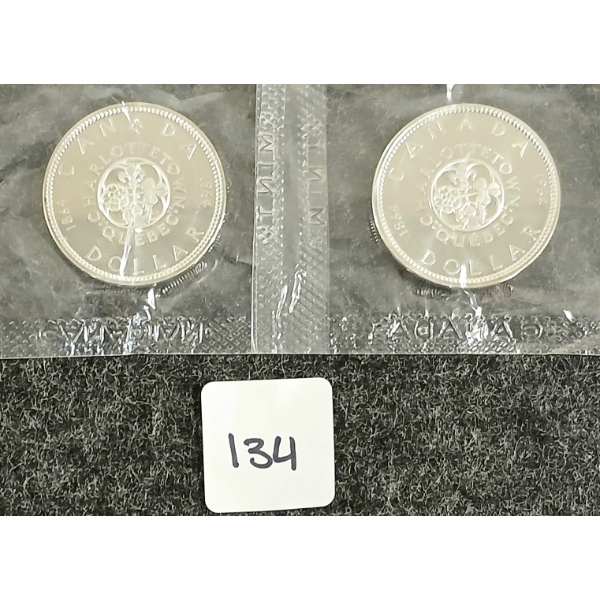  LOT OF 2 - 1964 CDN SILVER DOLLARS - CHARLOTTETOWN