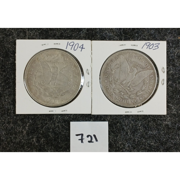 LOT OF 2 - 1903 & 1904 U.S. MORGAN REPLICA SILVER DOLLARS 