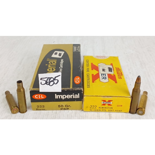 AMMO / BRASS: 40X IMPERIAL & WINCHESTER .222REM 50GR - 38X BRASS ONCE FIRED