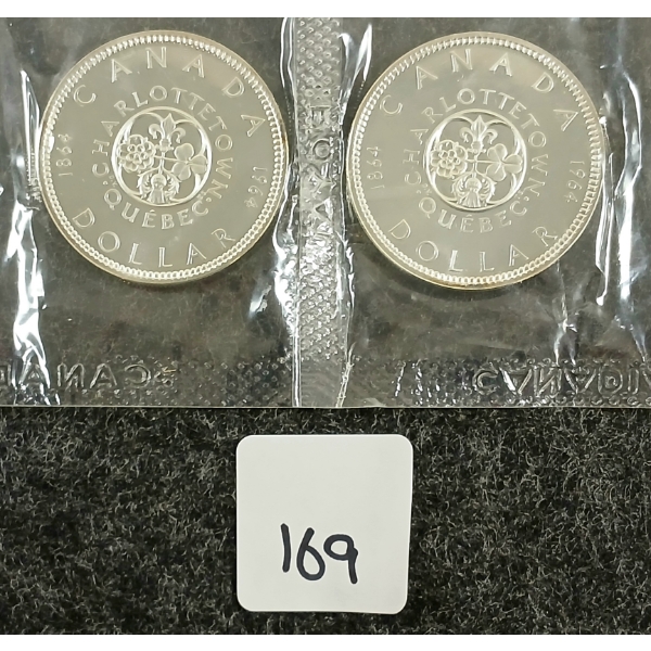 LOT OF 2 - 1964 CDN SILVER DOLLARS - CHARLOTTETOWN