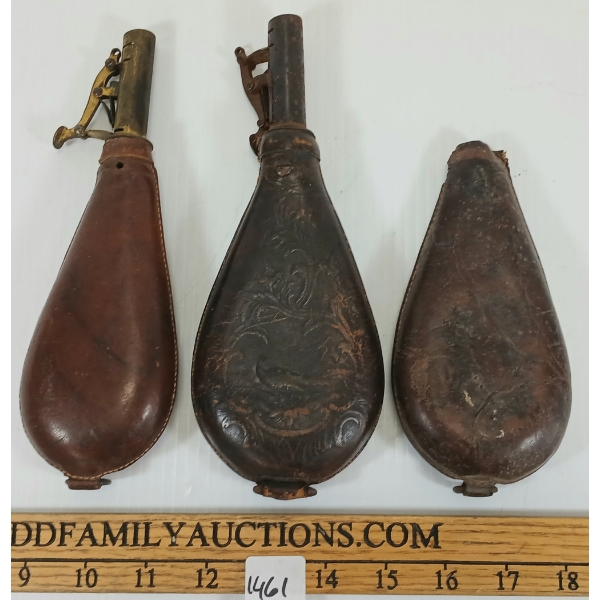 LOT OF 3 - LEATHER SHOT FLASKS